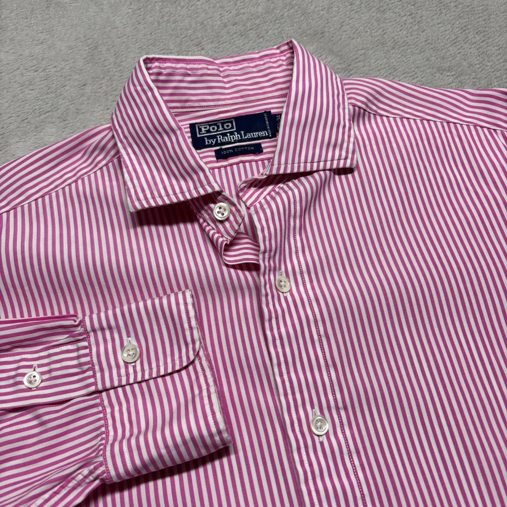 Polo Ralph Lauren Shirt Mens 15.5 34 Striped Pink Button-down Soft